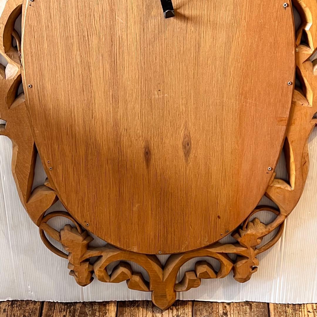 アンティーク　木彫り　掛鏡 花柄　インテリア　レトロ　大きいサイズ　壁掛け