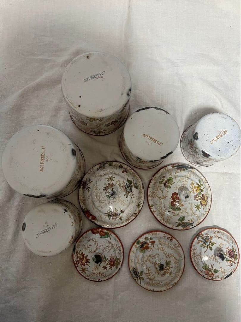 レア♡フランス　アンティーク　ホーロー　花柄　JAPY キャニスター　5個セット