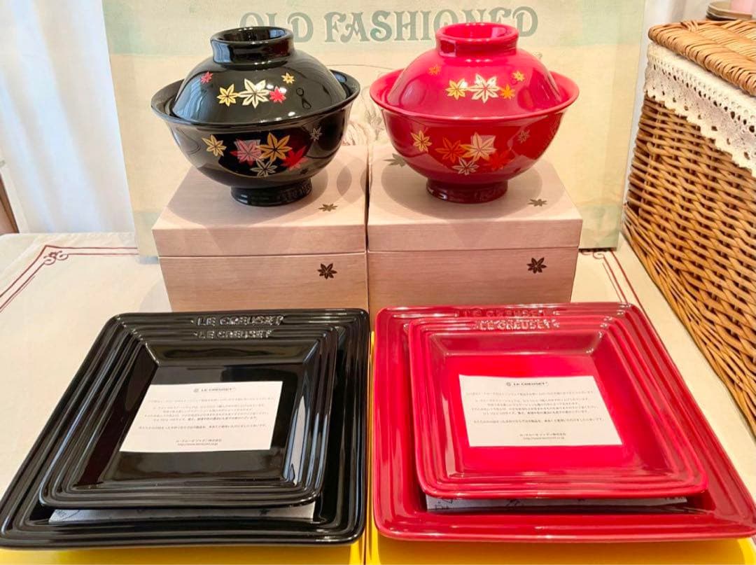 最終価格＊＊ドンブリ&プレート６点セット　ル・クルーゼ＊＊　赤・黒