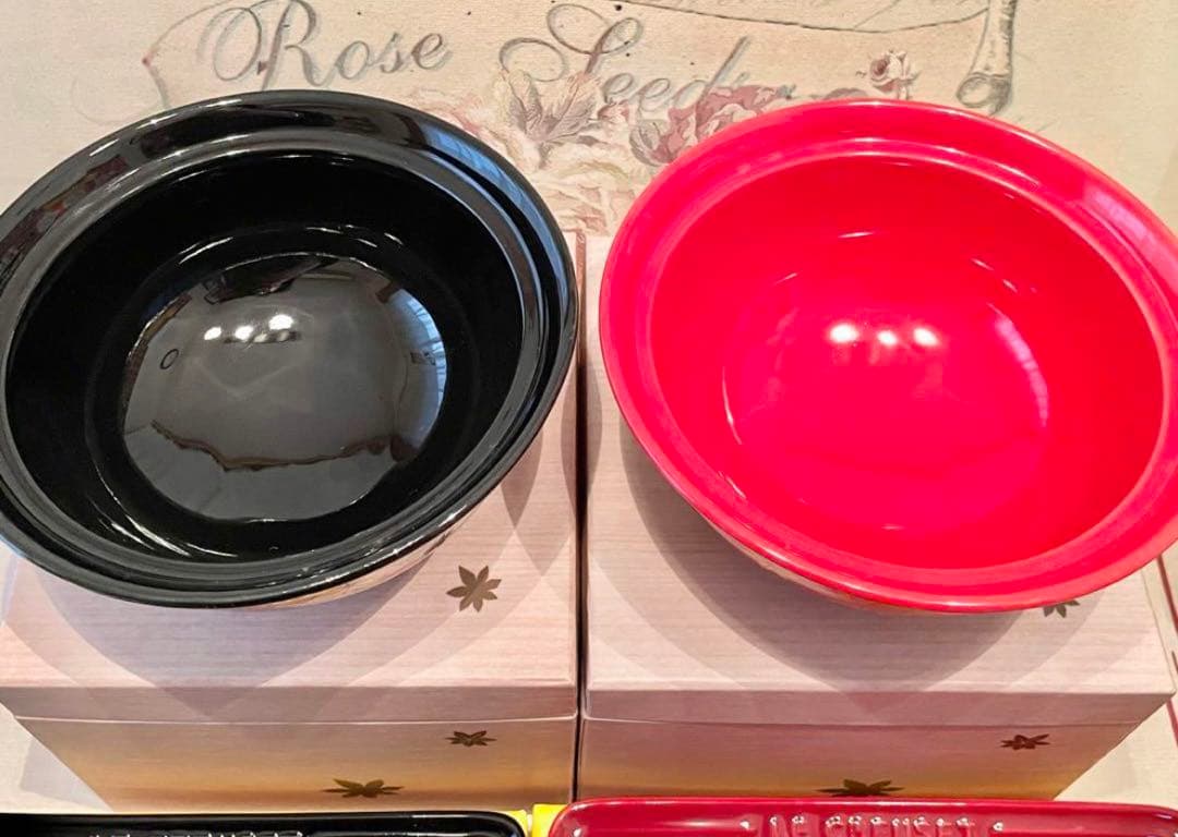 最終価格＊＊ドンブリ&プレート６点セット　ル・クルーゼ＊＊　赤・黒