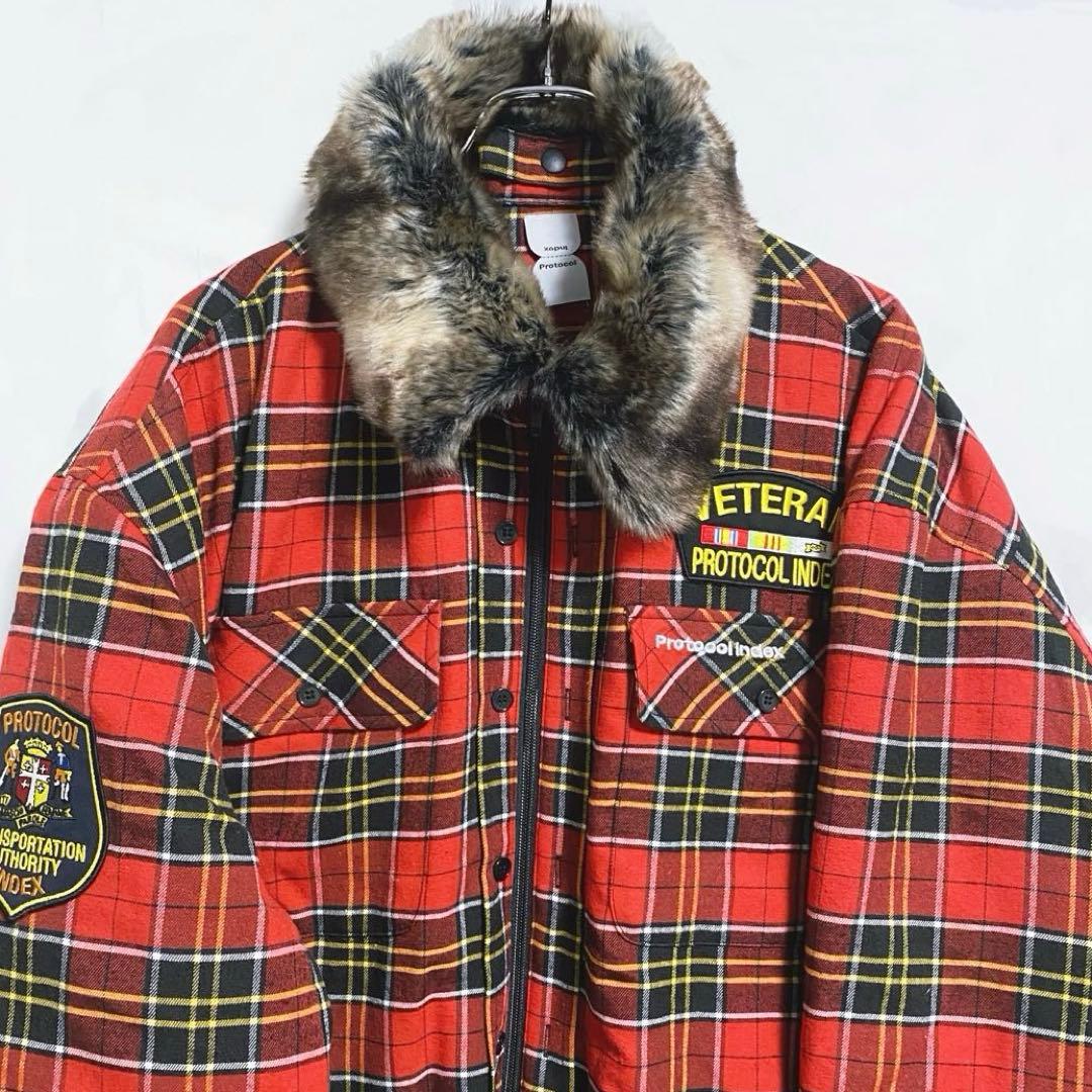 ジャケット・アウター Protocol Index FUR FLANNEL JACKET RED