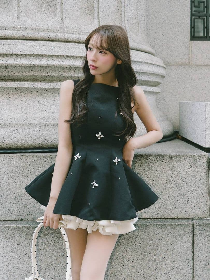 ダーリッチ ビジューフレアバルーンミニドレス 新品タグ付き フリー