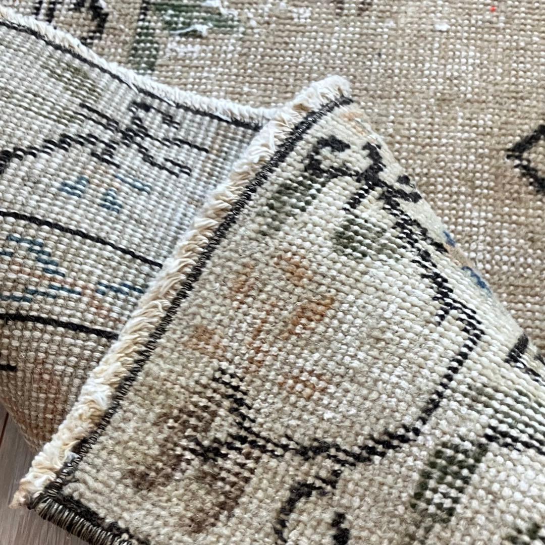 シノワズリ✳︎109×200ロイヤルミルクティー　グリーン　トルコヴィンテージラグ