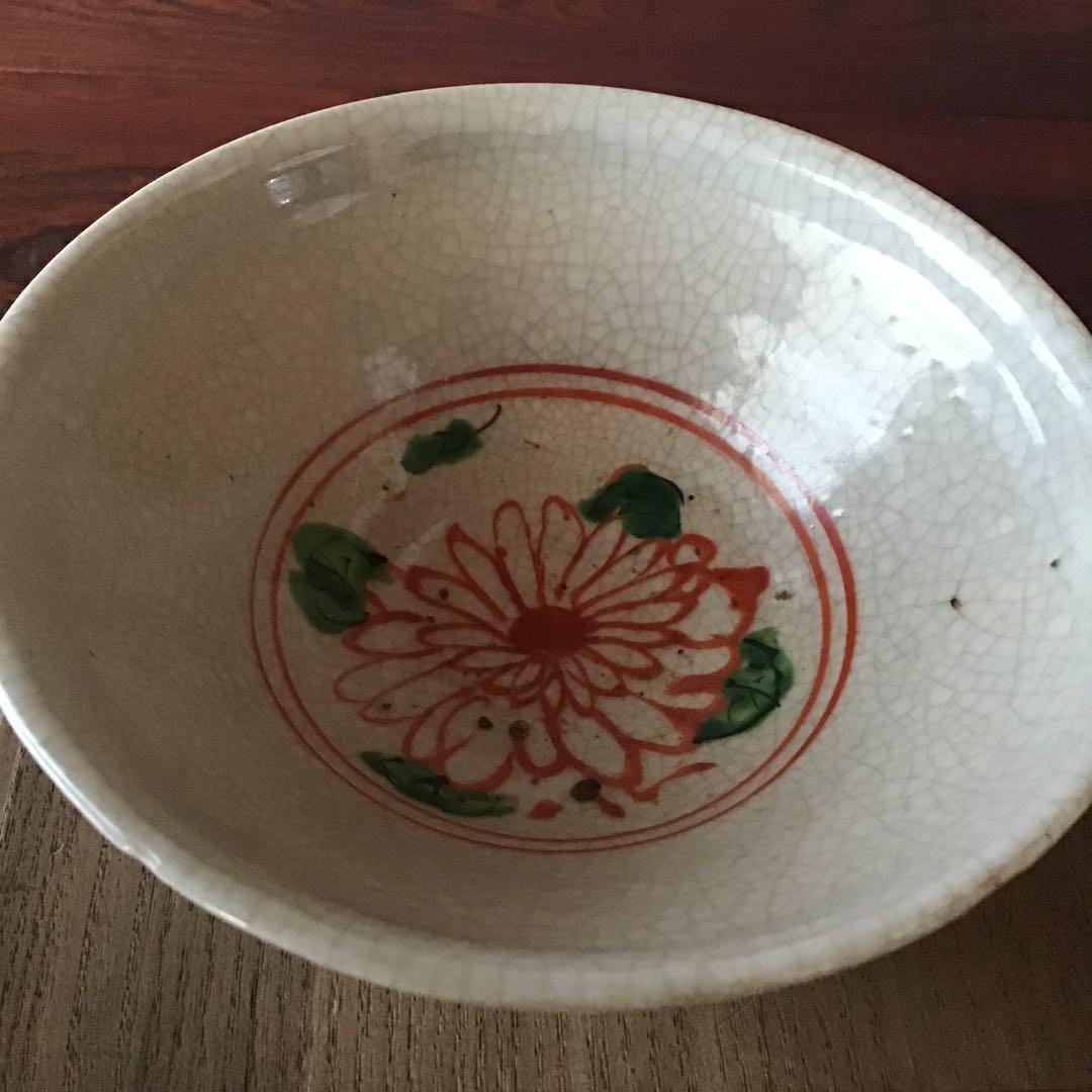 犬山　呉須赤絵鳳凰図　茶碗　近藤秀胤？　印有　江戸〜明治期