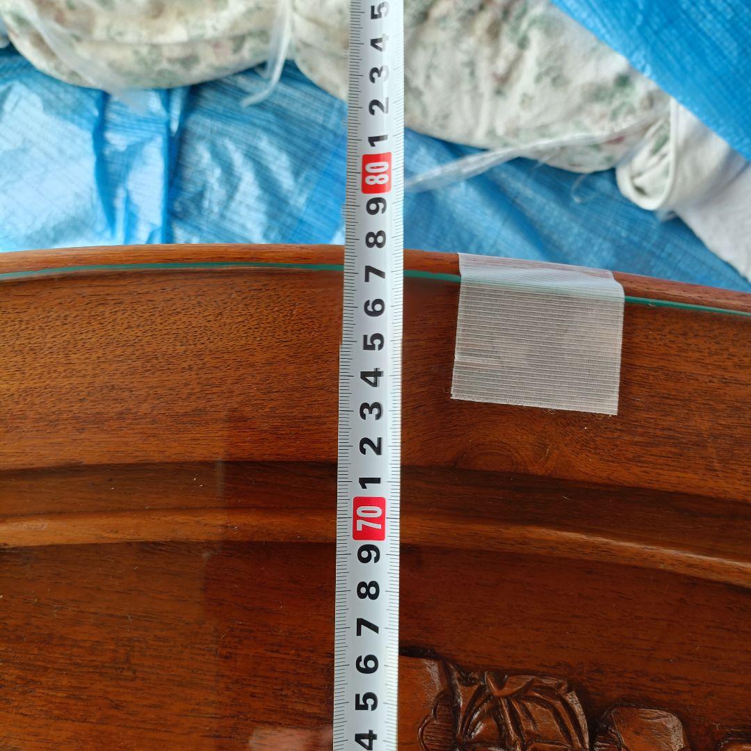 木彫り 座卓 ローテーブル 楕円 ガラス天板 中国美術 アンティーク　アジアン