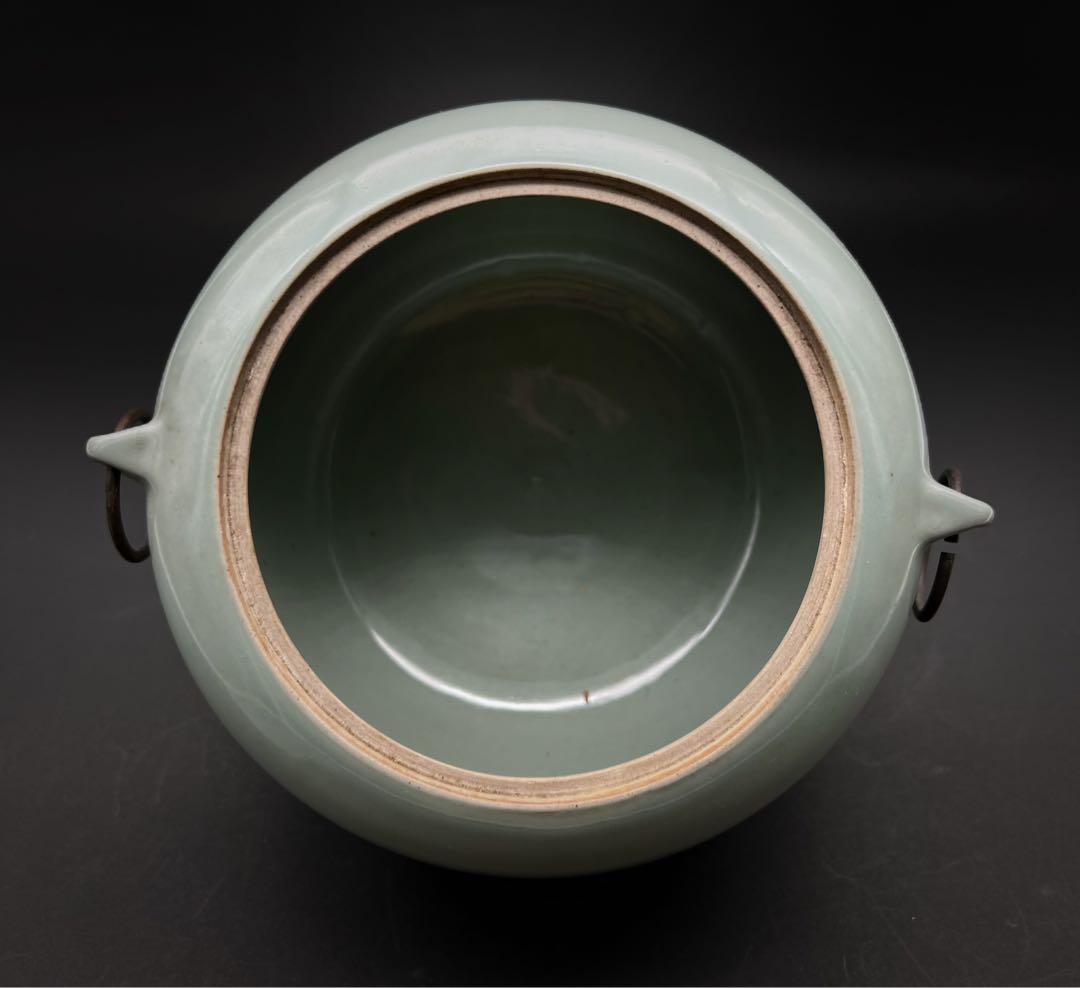 中国美術 古玩 青磁雙耳壺　お茶入れ　茶筒 茶道具