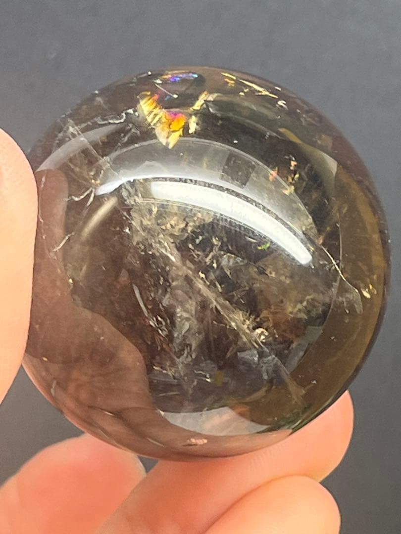 天然石　スモーキークォーツア　アゼツライト　スフィア　爆虹⭐️1813