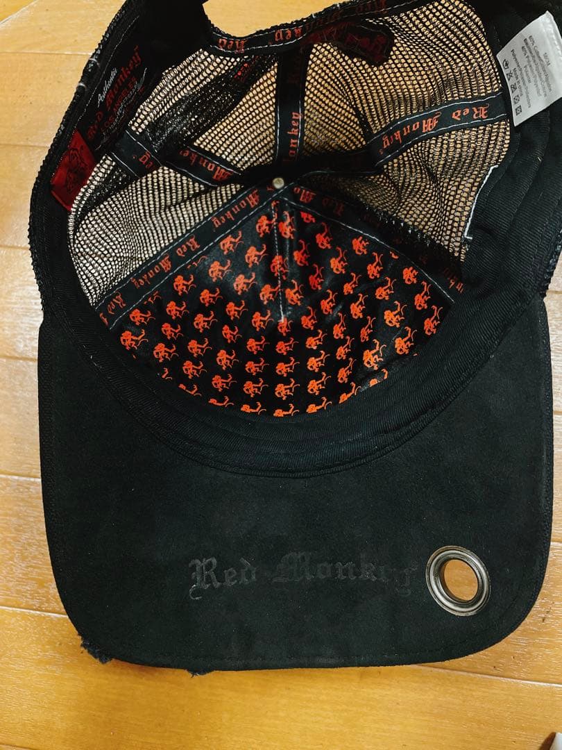 red monkey 炎 ファイア 刺繍 キャップ 帽子 ブラック エンペラー