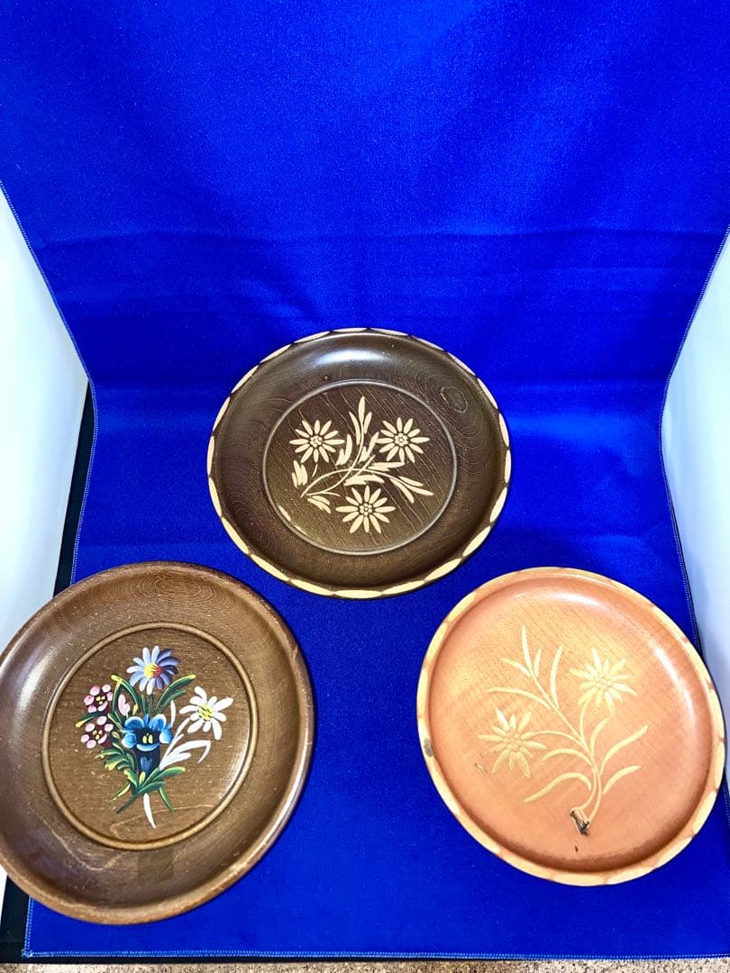 オルゴール　リュージュ・ロマンス　花柄木製皿3枚セット