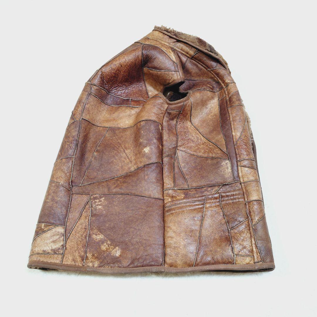 シープスキン 内ボア パッチワーク ベスト くるみボタン ヴィンテージ Lサイズ