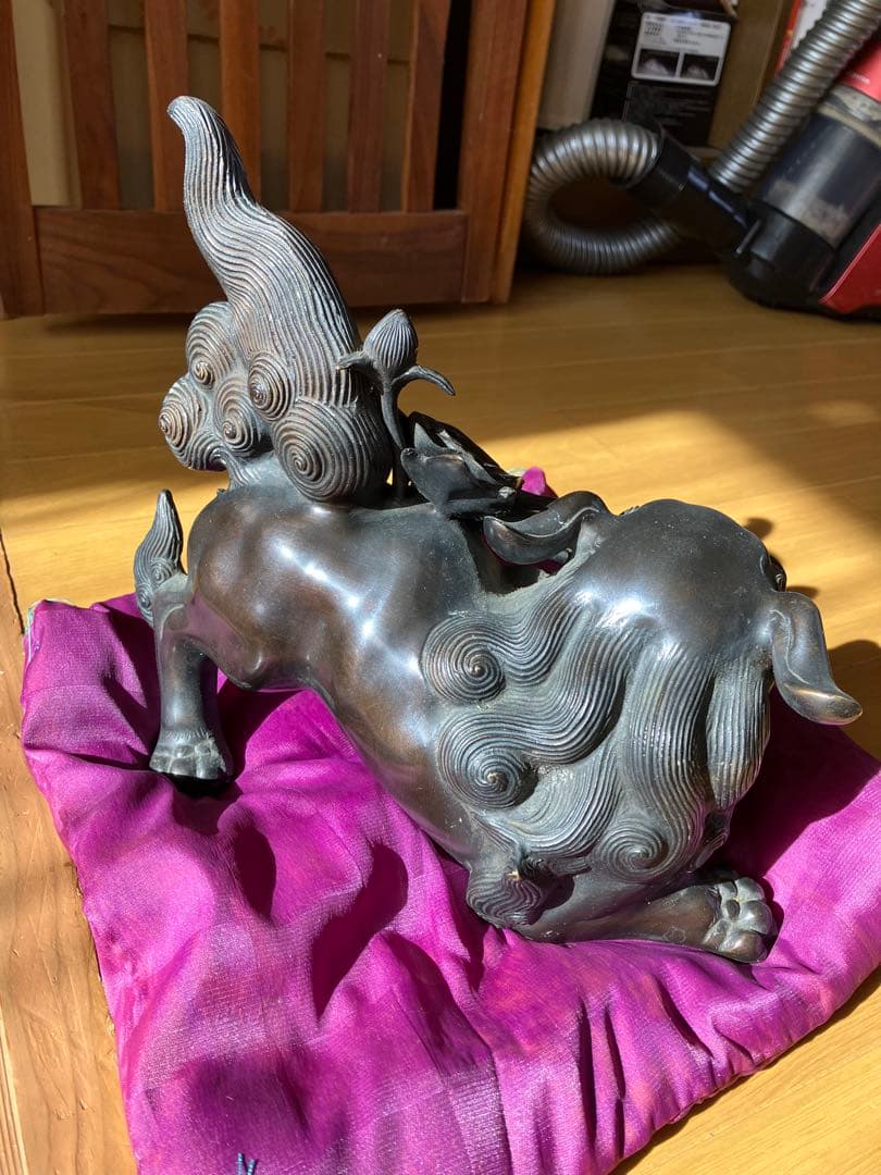 唐銅 金工家 照雲 唐獅子牡丹 銅置物 銅製