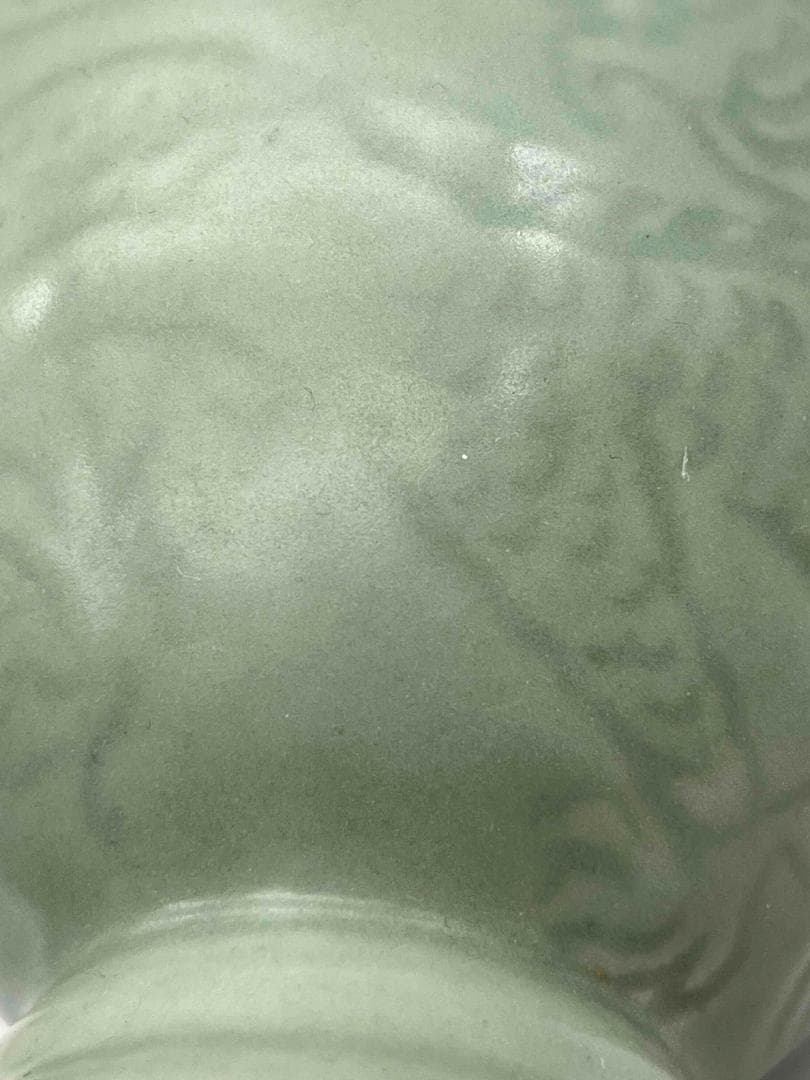 明時代　龍泉窯　青磁龍紋観音瓶　花入　花瓶　茶道具　香道具(C-43)