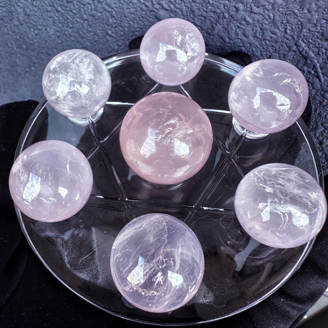 七星陣【恋愛成就♡】ピンク超美麗レインボー☆ローズクォーツスフィア丸玉A1186