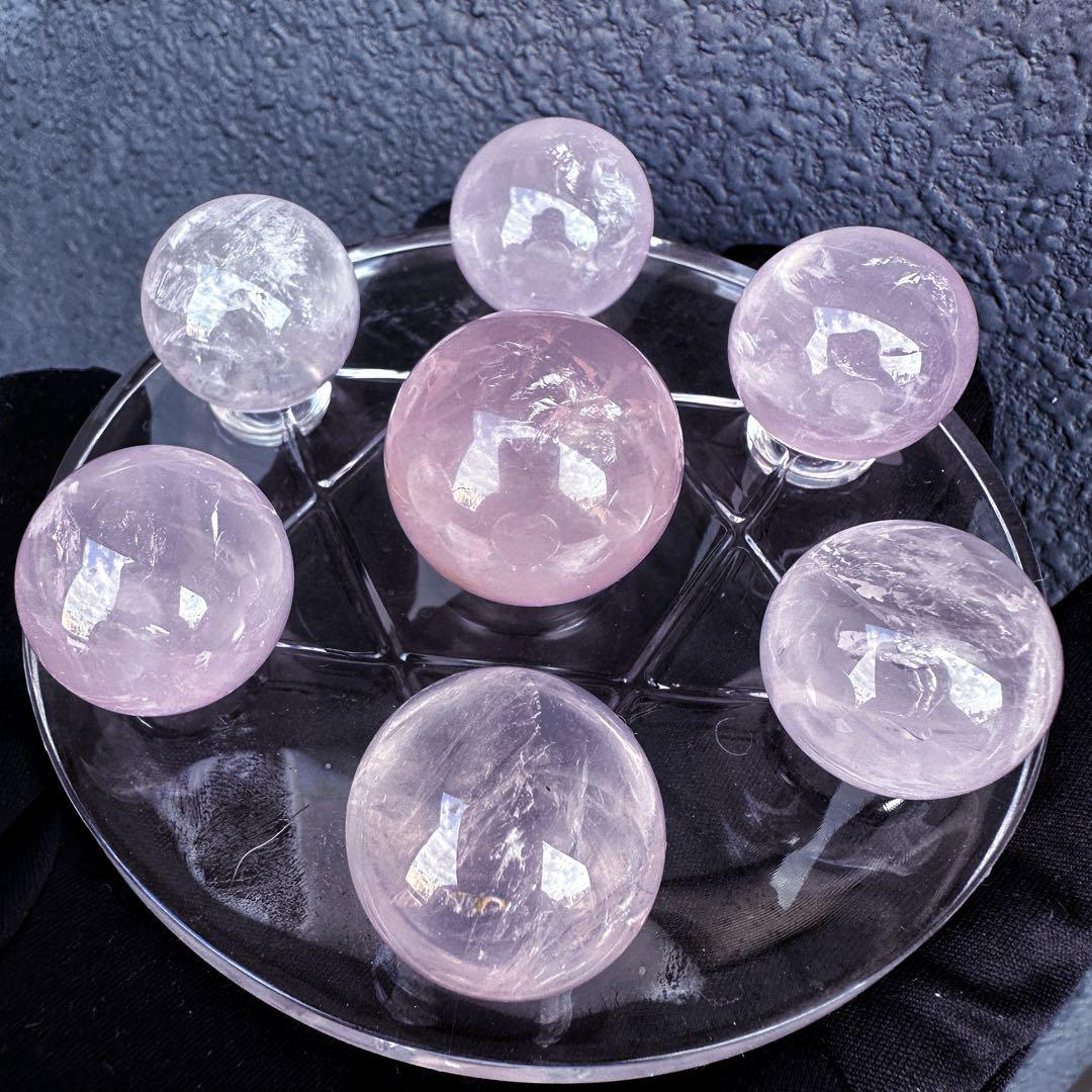 七星陣【恋愛成就♡】ピンク超美麗レインボー☆ローズクォーツスフィア丸玉A1186