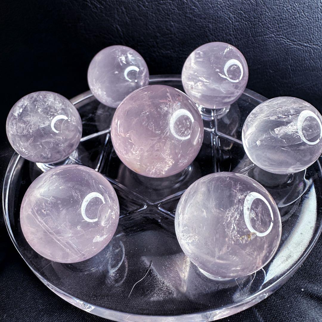 七星陣【恋愛成就♡】ピンク超美麗レインボー☆ローズクォーツスフィア丸玉A1186