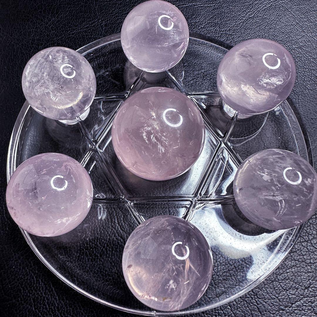 七星陣【恋愛成就♡】ピンク超美麗レインボー☆ローズクォーツスフィア丸玉A1186