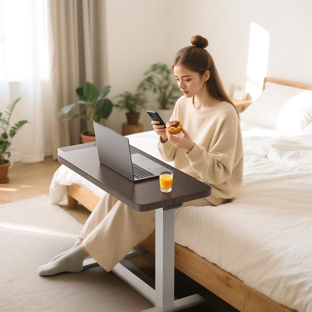 サイドテーブル昇降式 PCテーブル 介護テーブル引き出し付きカップホルダー付き