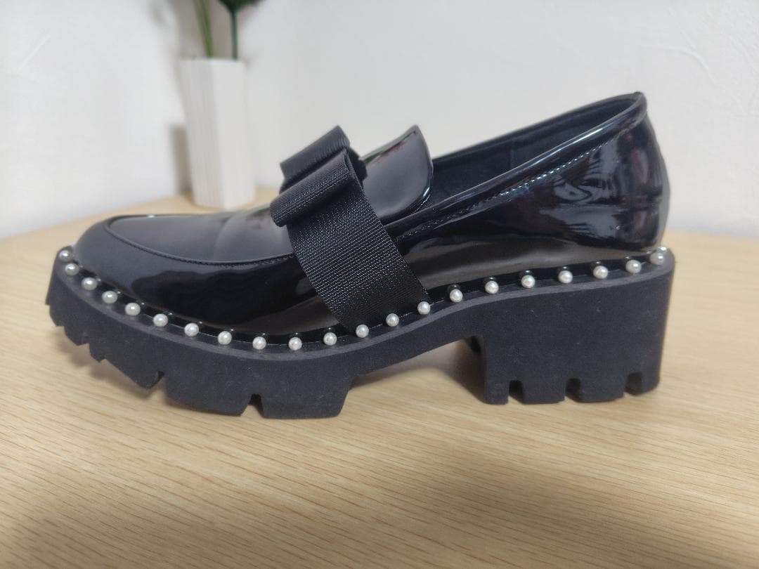 アキロン×ドノバン 厚底パールローファー 黒M Akiron × Donoban