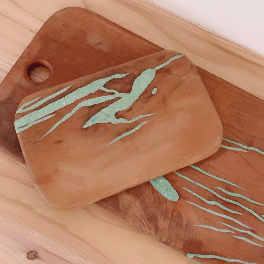 カッティングボード ターコイズインレイ まな板 2セット 天然木 アメリカ製