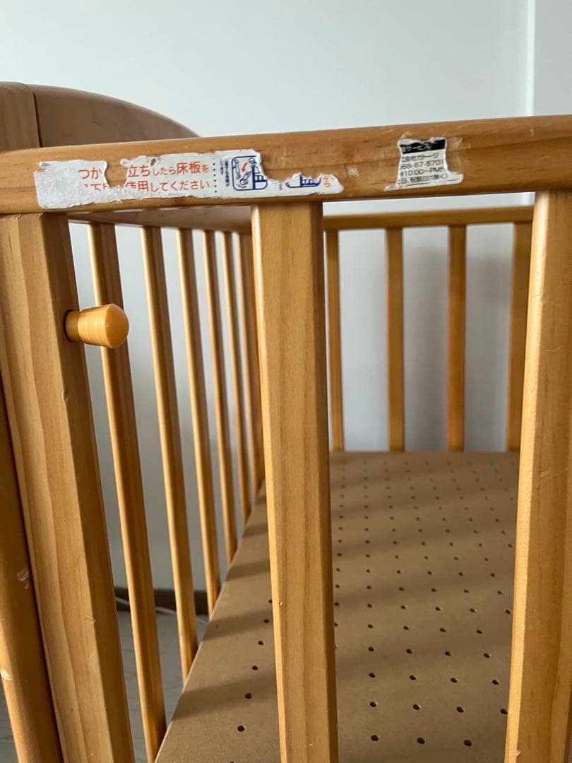 KATOJI木製ベビーベッド２段高さ調節可能！収納付き