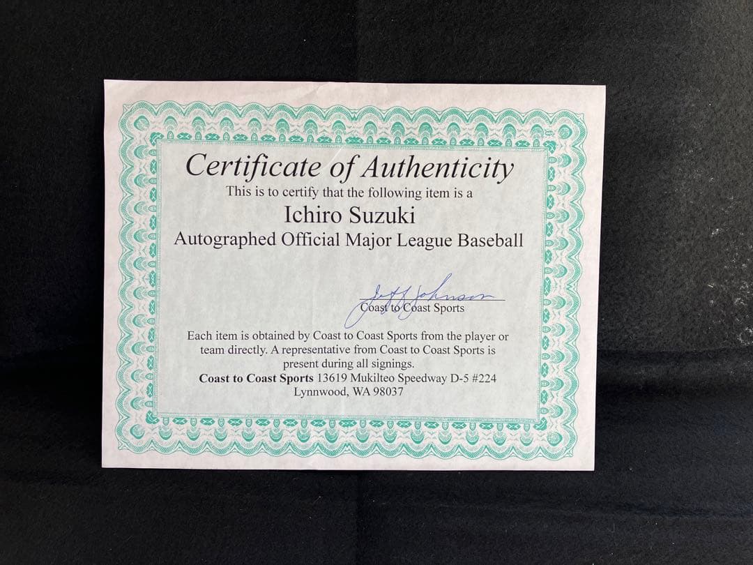 イチロー 直筆サインボール 01年季 ルーキーイヤー
