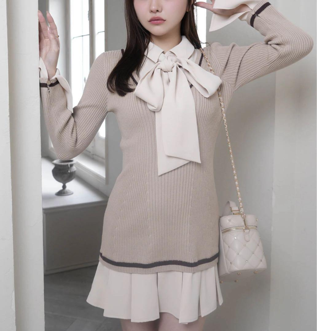 11新品リップサービス定価13750円シャツドッキングプリーツワンピースベージュ