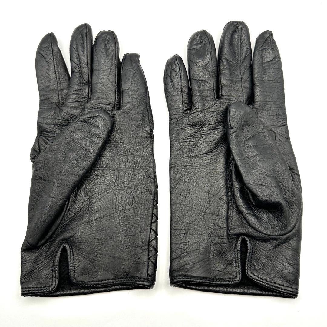 ボッテガヴェネタ 手袋 レザーグローブ イントレチャート 75 ブラック