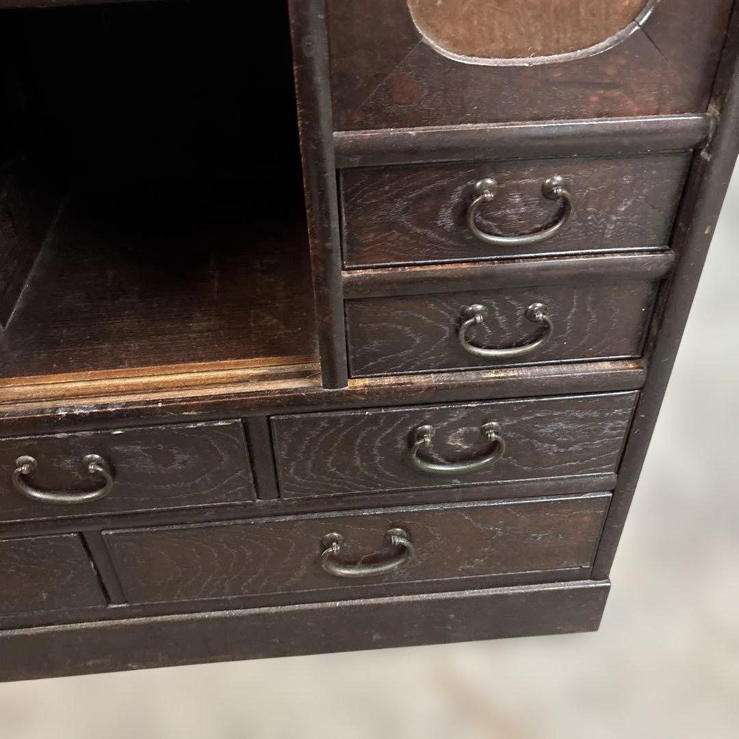 木製ガラス扉付き箪笥　時代家具