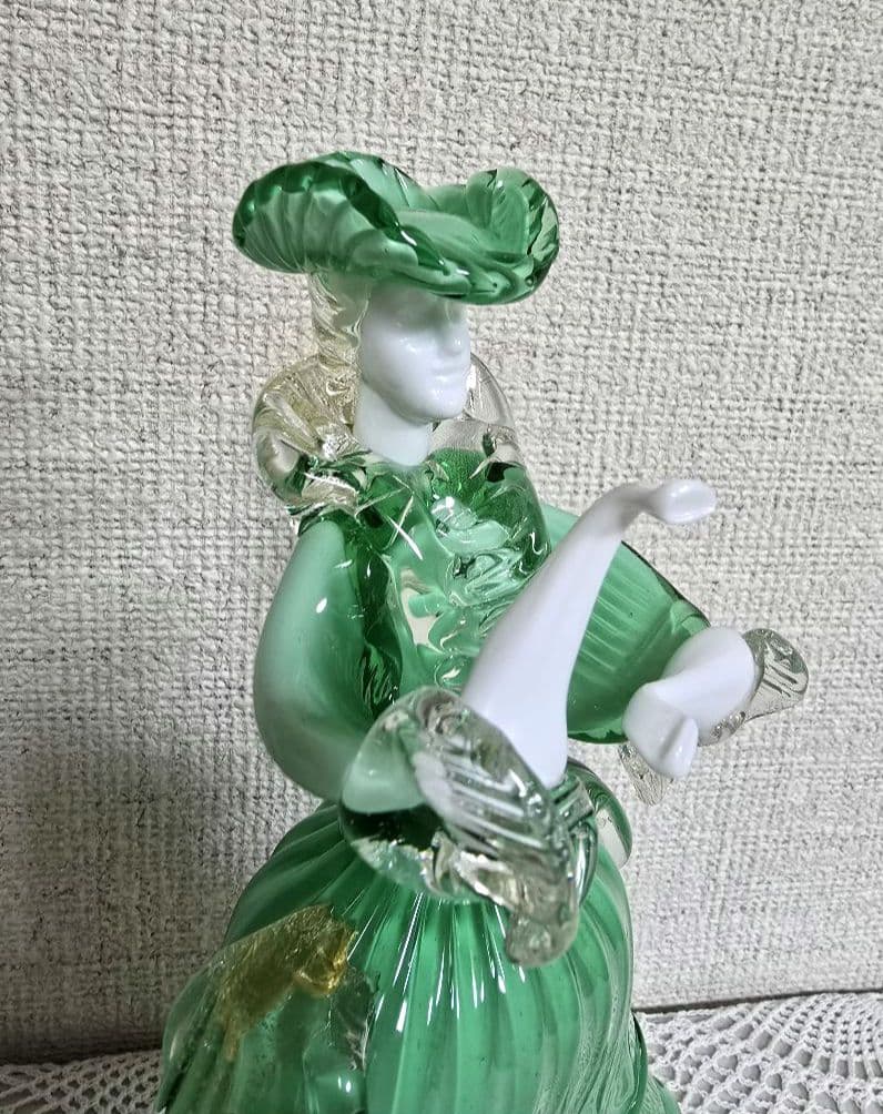 ベネチアングラス 人形 Murano グリーン