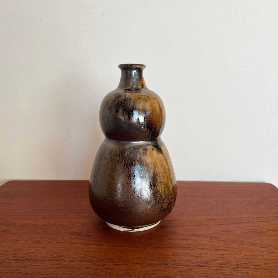 【希少】瀬戸本業窯 水野半次郎作 鉄釉瓢形壺 民藝