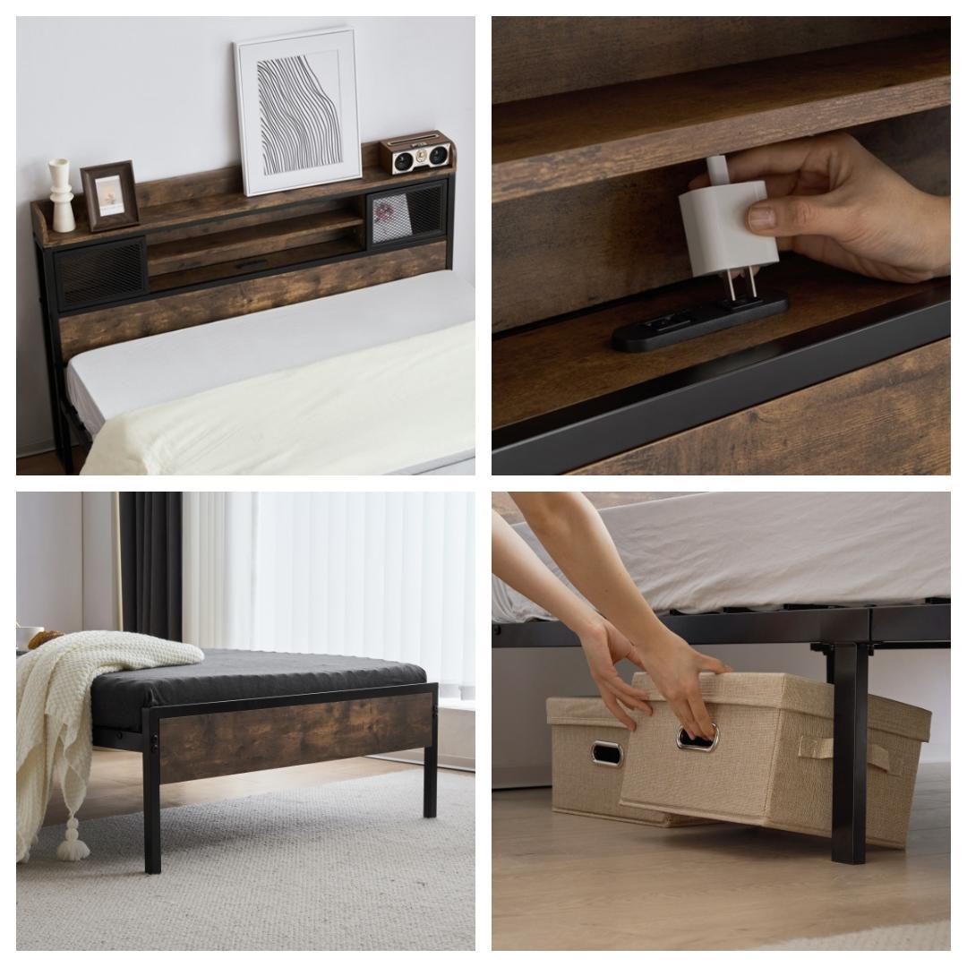 数量限定セール！【D・ダブル】 ベッドフレーム コンセント付き 宮付き　オシャレ