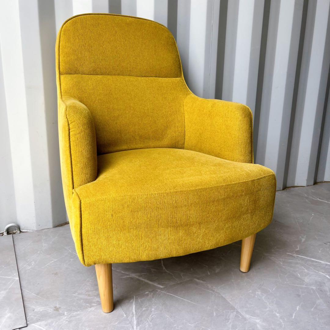 取付無料！ケユカ 北欧風イエローグリーンファブリックナチュラル1Pアームソファ✨