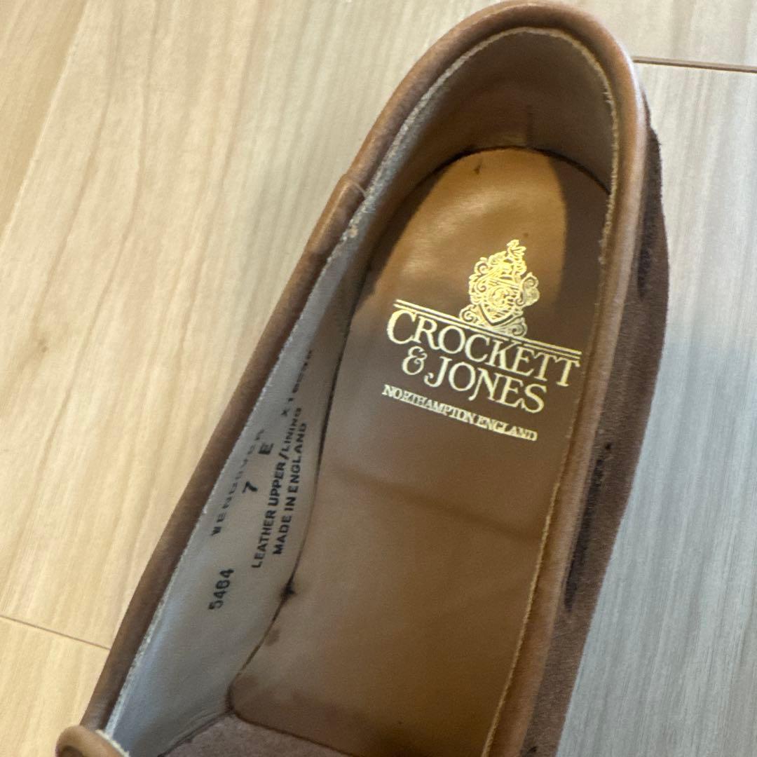 クロケットジョーンズ ブラウン スエード リボンローファー 7E