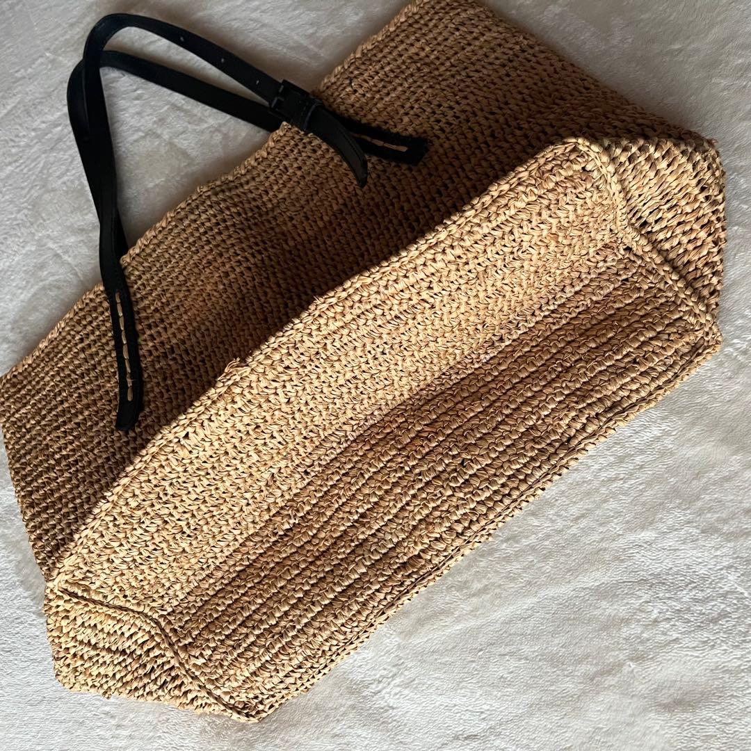 美品希少⭐︎サンアルシデ 持ち手レザーベルト　ラフィアトートバッグ