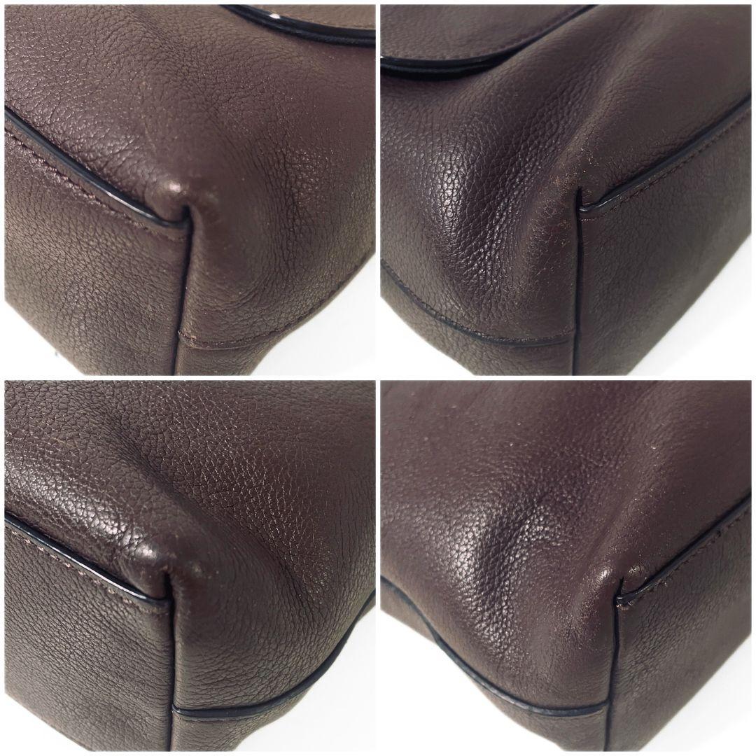 美品 COACH コーチ ショルダーバッグ レザー ダークブラウン F72362