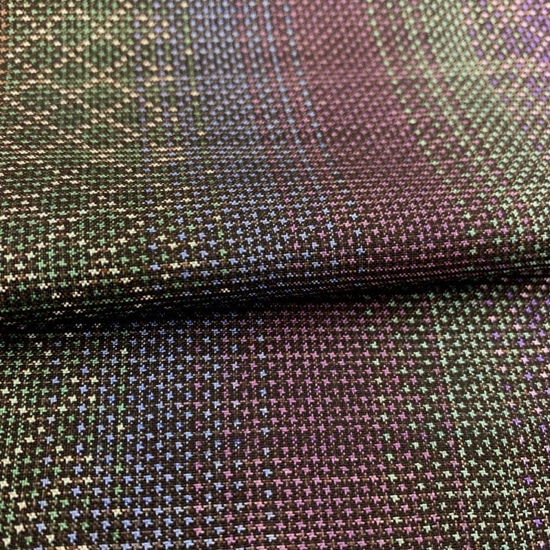 509mt59〇一元式 本場大島紬 7マルキ 縞 菱繋ぎ 紫 緑 水色〇美品