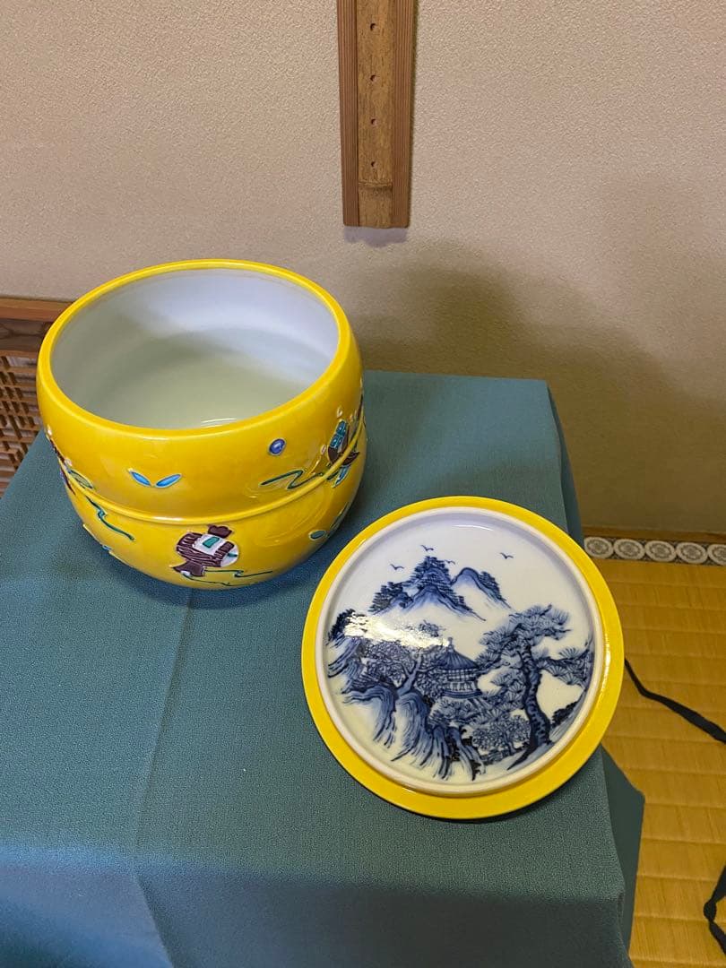 【本日限定】茶道具/水指 黄交趾京焼 龍岳造 清水焼鶴