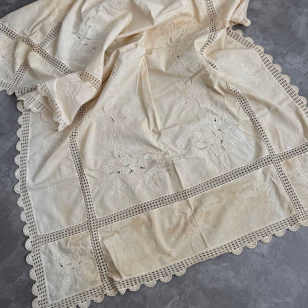 アンティークレース ドイリー 大型 テーブルクロス フランスアンティーク