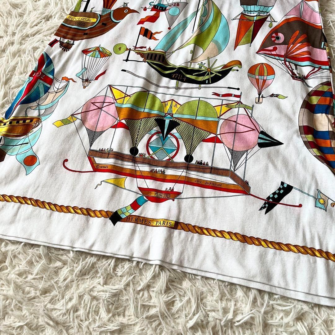 HERMES ワンピース　カラフル　バルーン　半袖　Lサイズ　ホワイト　白