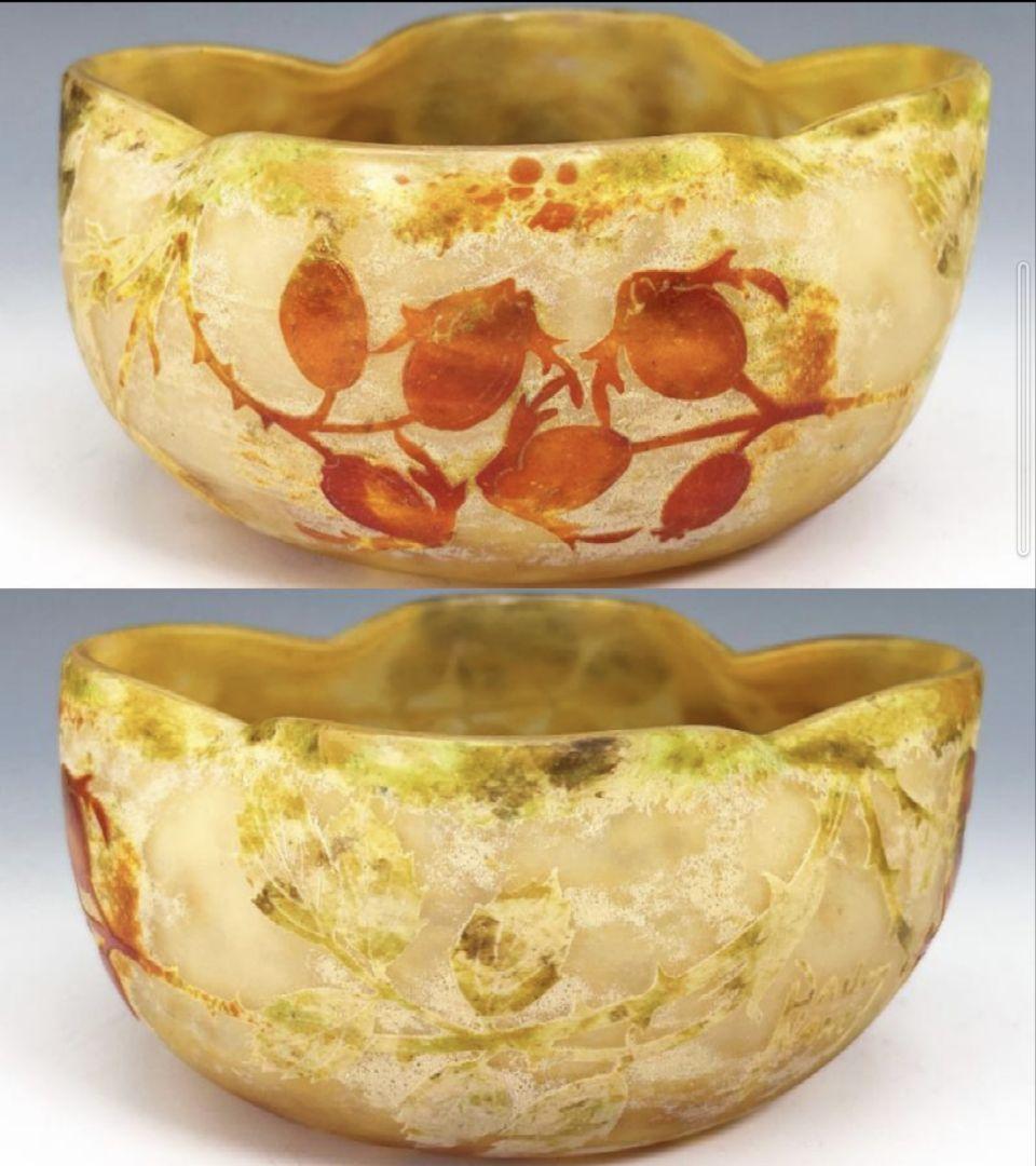 ドームナンシー ローズヒップ文 ガラス鉢 ボウル 花瓶 フランス