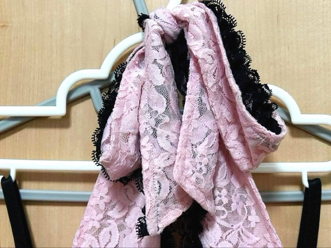 GOLDS♡レースリボン♡ホルターネック♡キャミトップス♡ブラック×ベビーピンク