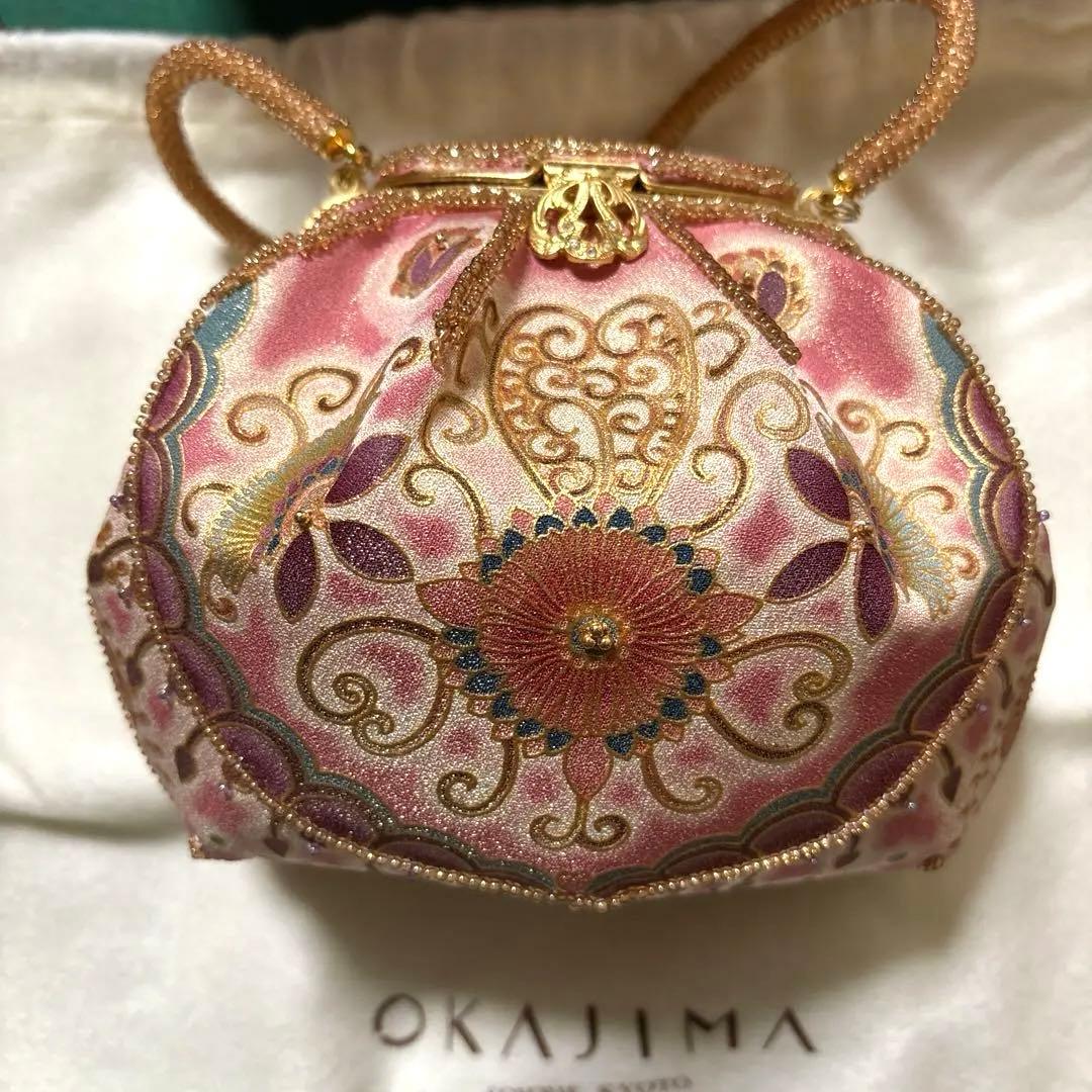 未使用 京都 岡重 OKAJIMA オカジマ ビーズバッグ シルク 和装バッグ