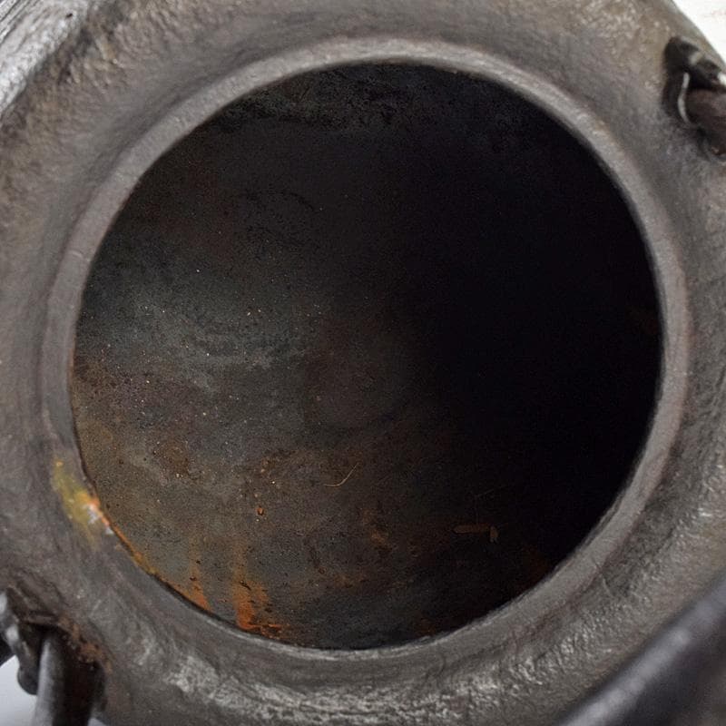 煎茶道具　南部鉄器　金澤雀州造　薄文　筒形　鉄瓶　鉄壷　D　R7746