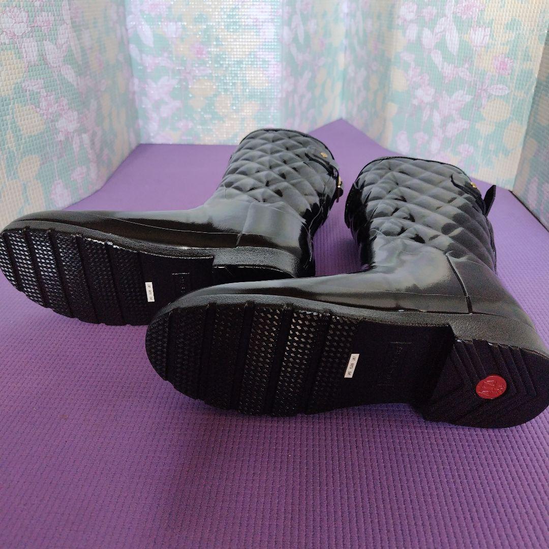 キルティングデザイン ブラックロングブーツ