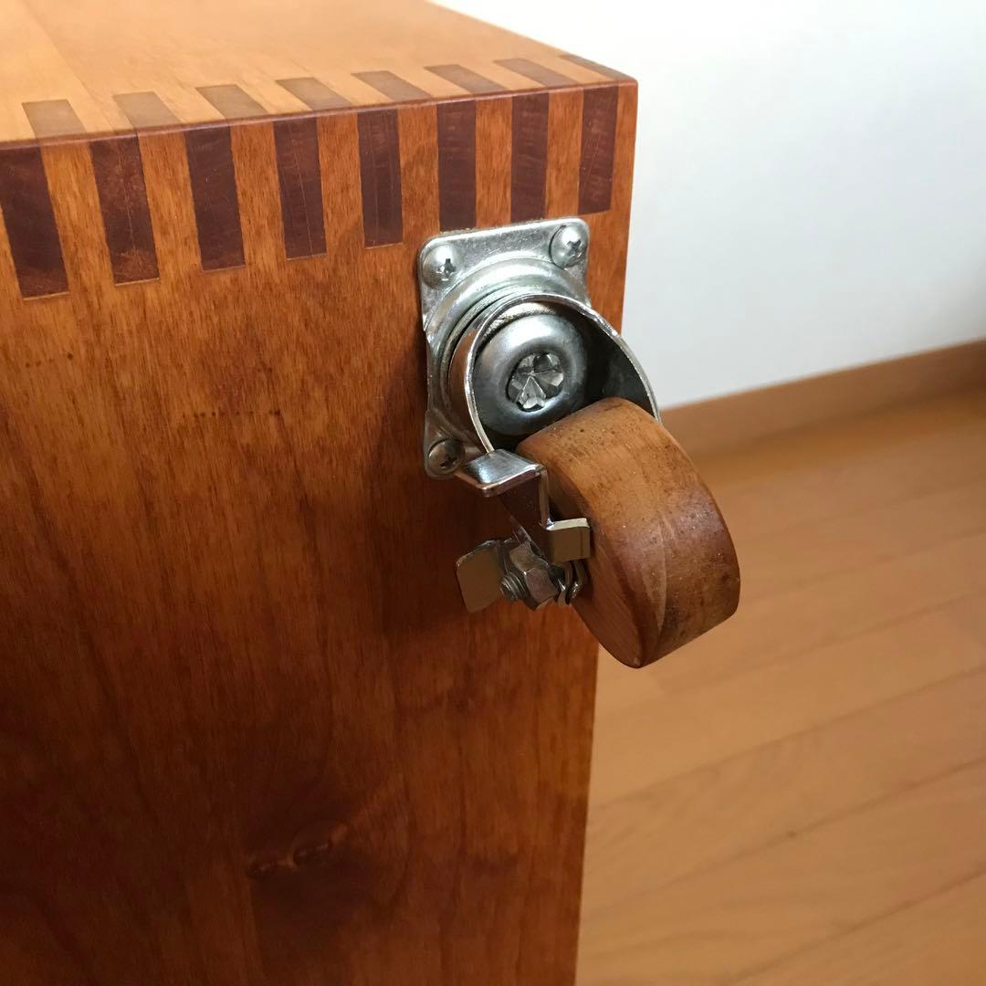 コの字 サイドテーブル キャスター付 木製 和モダン ベッドサイド ビンテ ージ