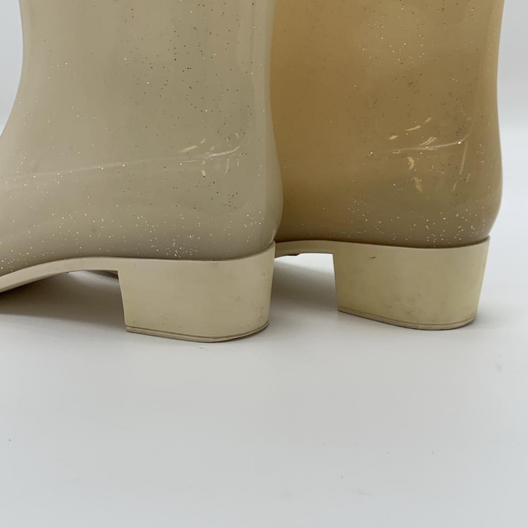 シャネル カメリア装飾 ココマーク ラメ レインブーツ サイズ39 ホワイト