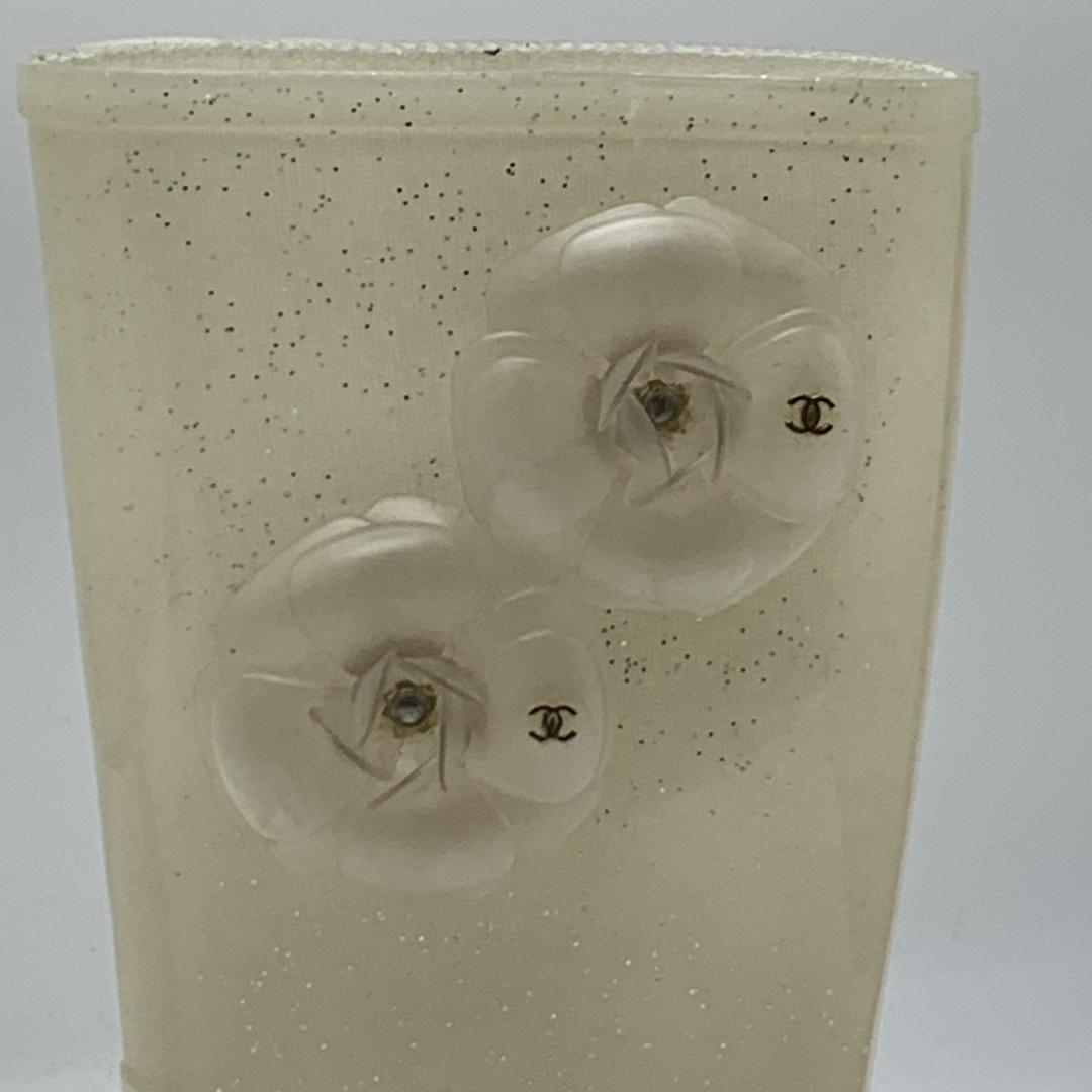 シャネル カメリア装飾 ココマーク ラメ レインブーツ サイズ39 ホワイト