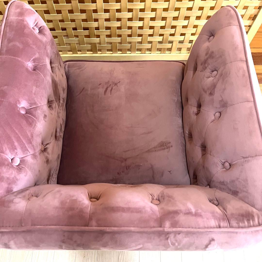1人掛け ソファ ベルベット調 ピンク系 ローソファ 脚なし 幅75cm 中古