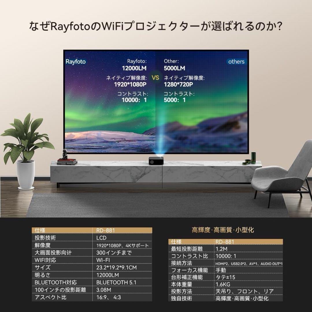 プロジェクター 2G&5G 12000lm 小型 4K対応 フルHD 高輝度
