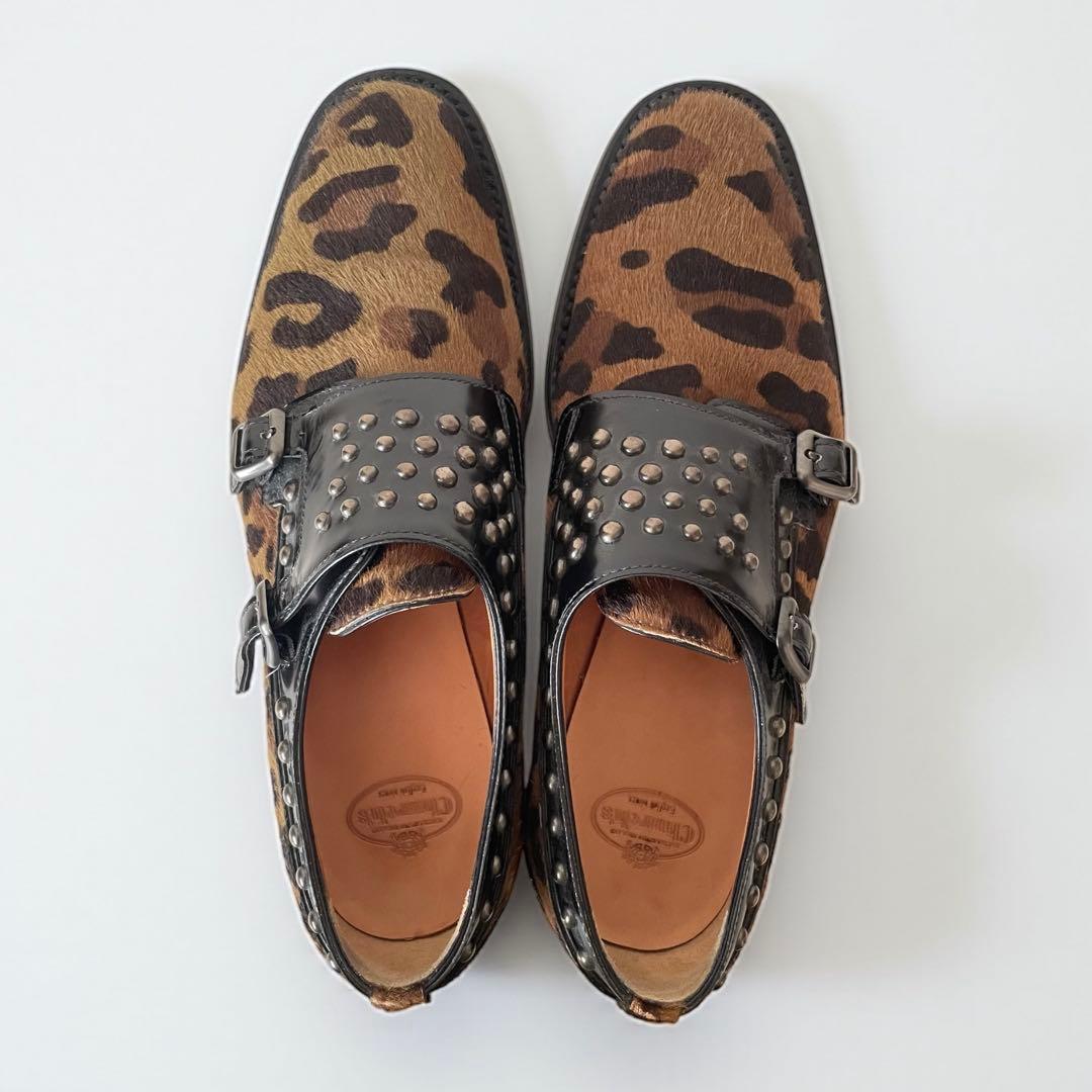 あい⭐︎Church’s レオパード柄 ハラコ スタッズ ダブルモンク
